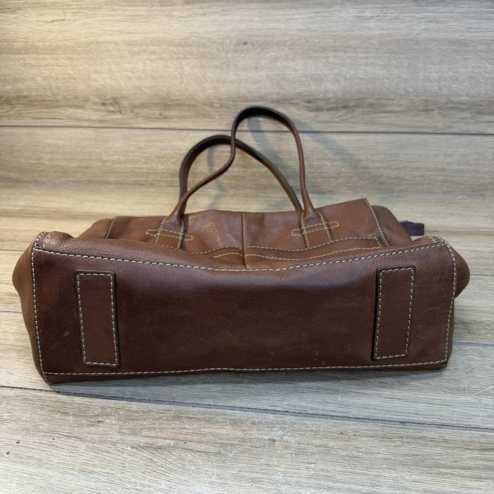 Frye Brown Leather Tote Handbag Western Boho Classic Vintage Distressed Pockets - Picture 6 of 15